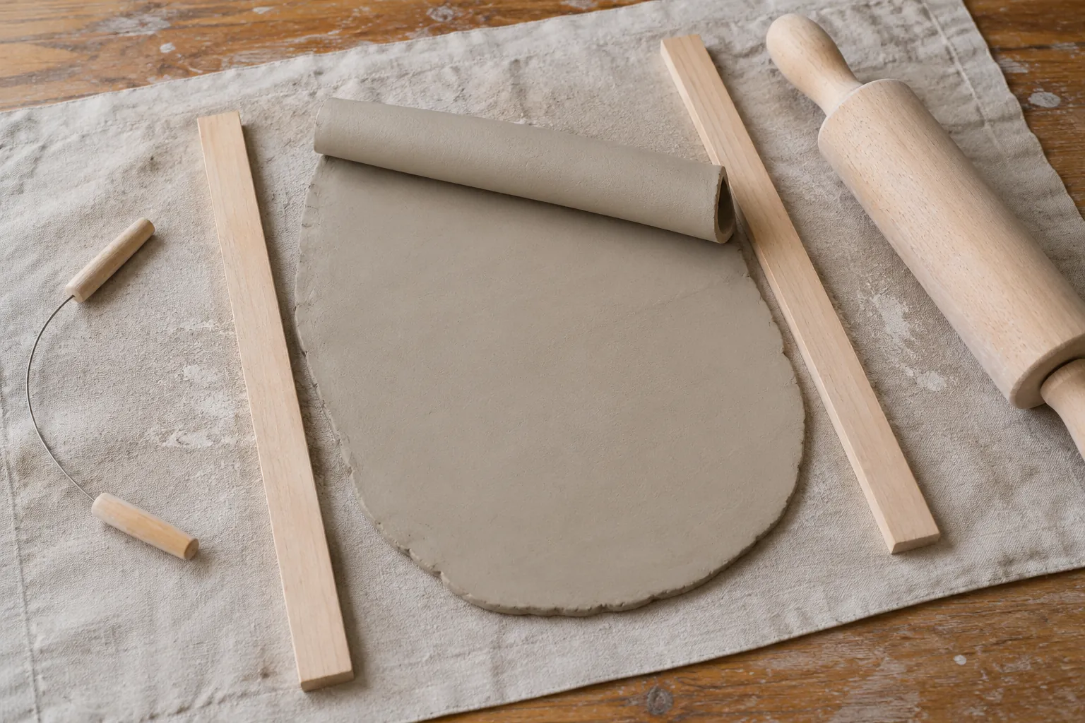 Illustration: Rolled clay and simple slab-building tools.