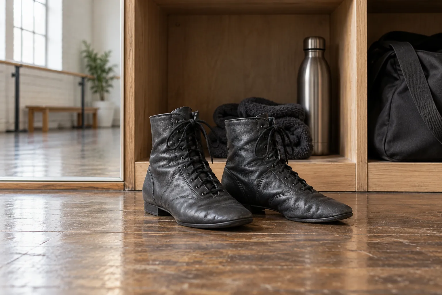 Illustration: Flexible jazz boots in an empty studio cubby.