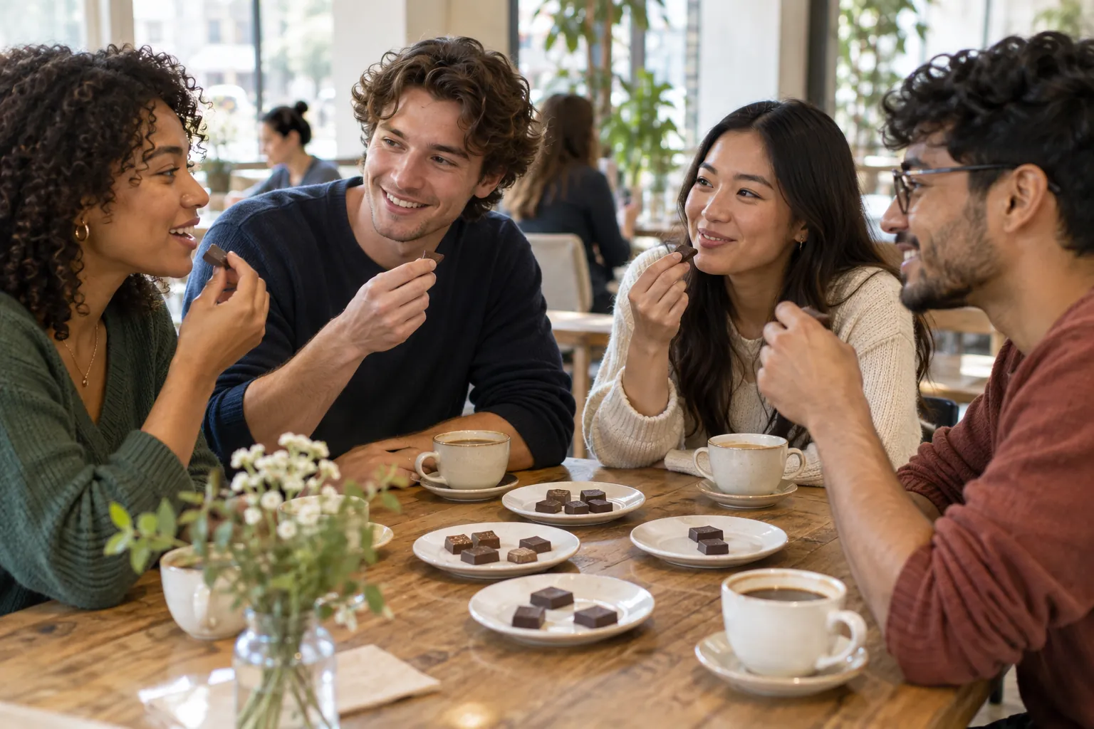 Illustration: Young adults take part in casual tasting event for singles.