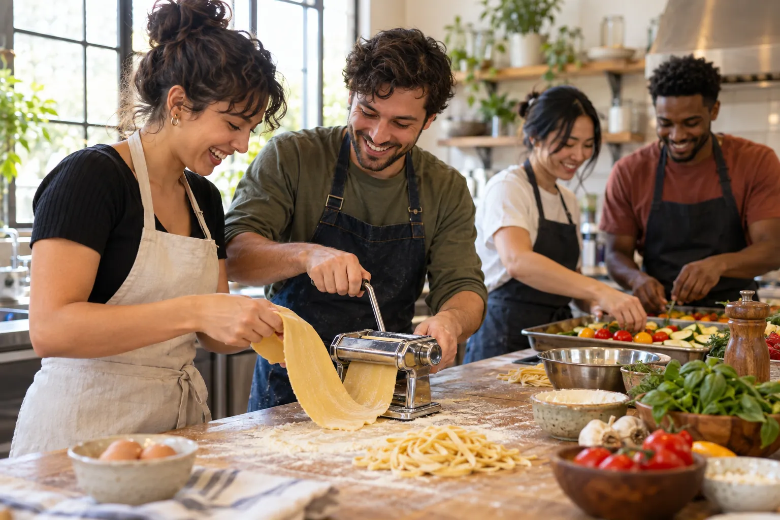 Illustration: Equipment for paired cooking-class activity mixer, arranged in an activity setting without people.