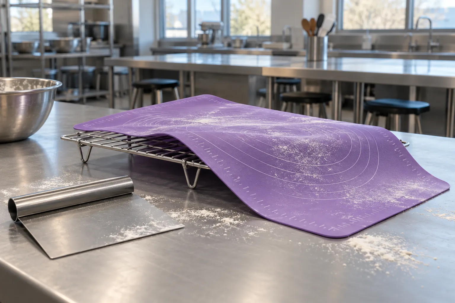 Illustration: A pastry mat and dough cutter after a baking workshop.