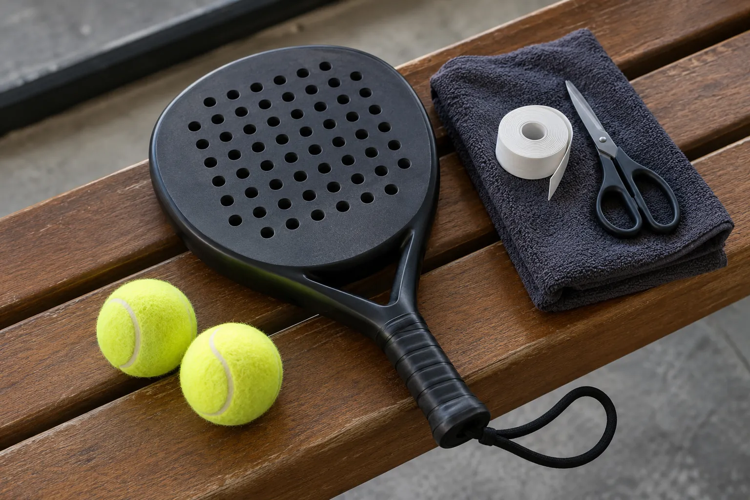 A padel racket and overgrip roll on a cloth.