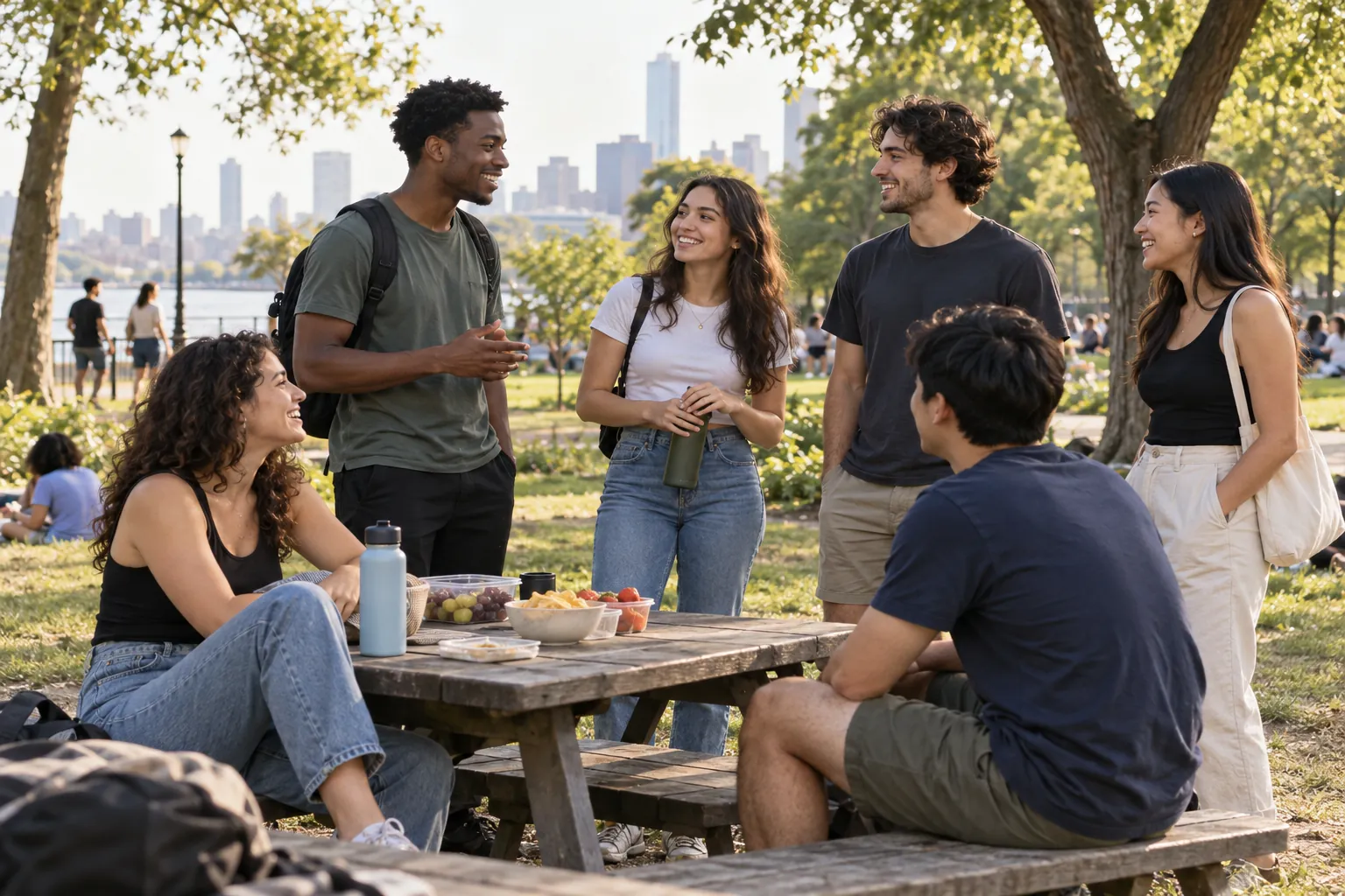 Illustration: Young adults take part in young adults meeting at an outdoor community event.