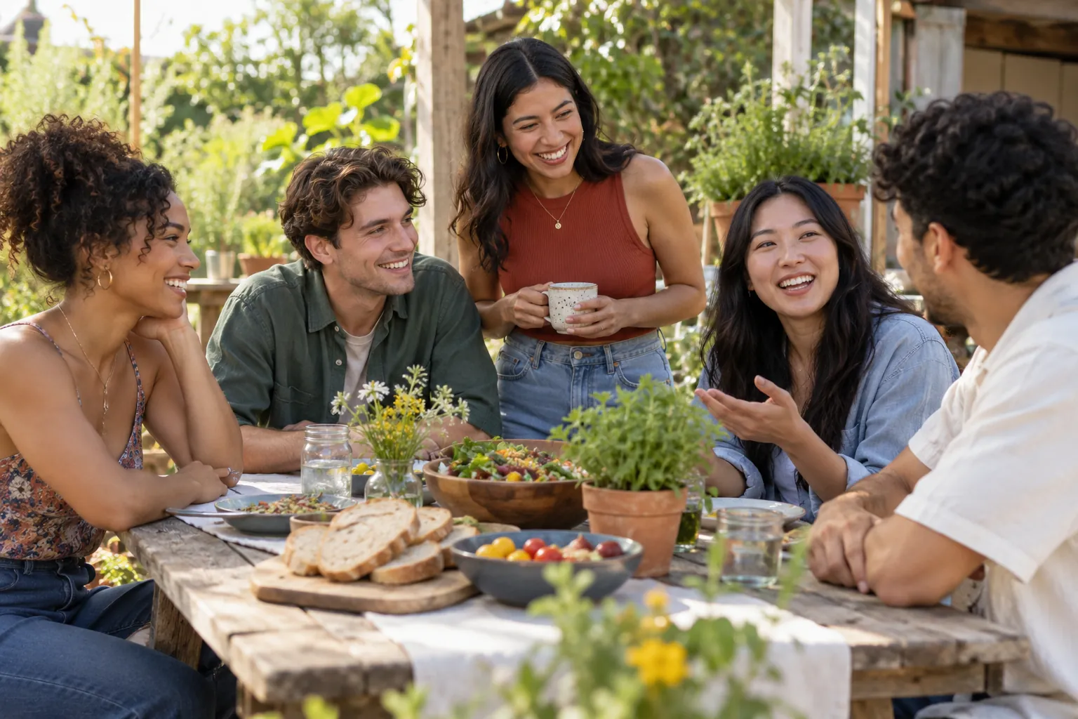 Illustration: Young adults take part in young adults meeting at an outdoor community event.