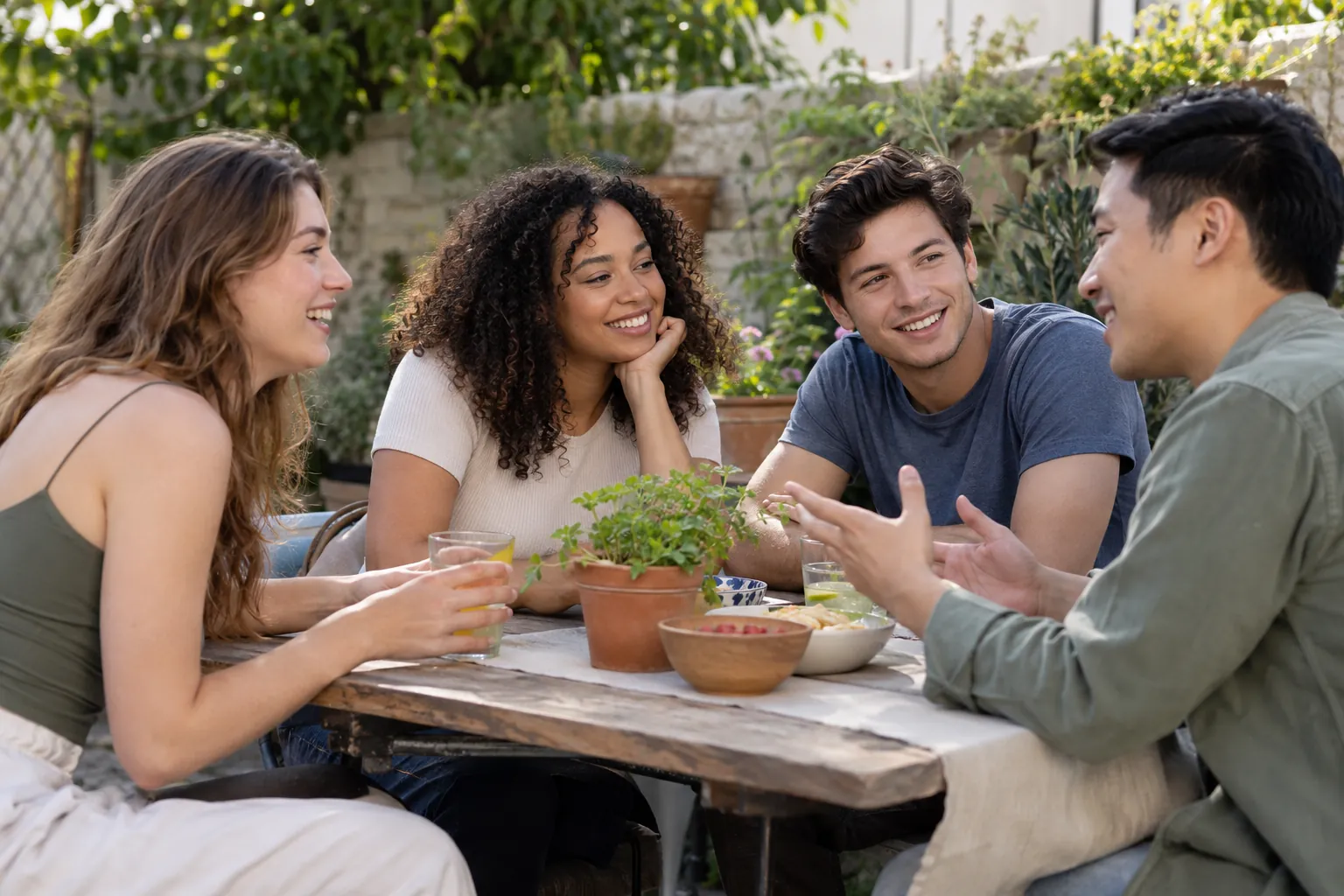 Illustration: Young adults take part in young adults meeting at an outdoor community event.