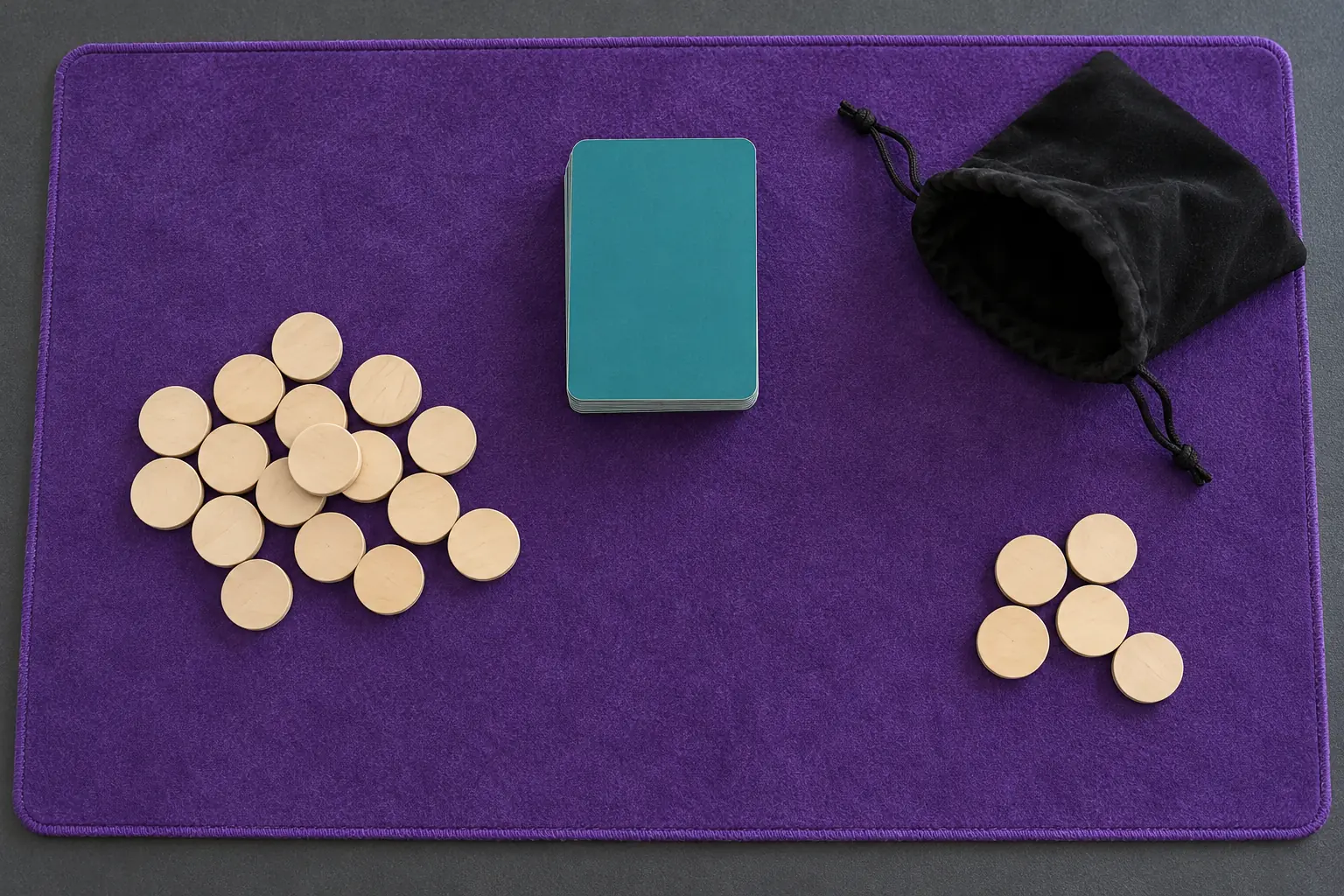 Illustration: Wooden voting discs, teal-backed cards and a pouch on violet felt.