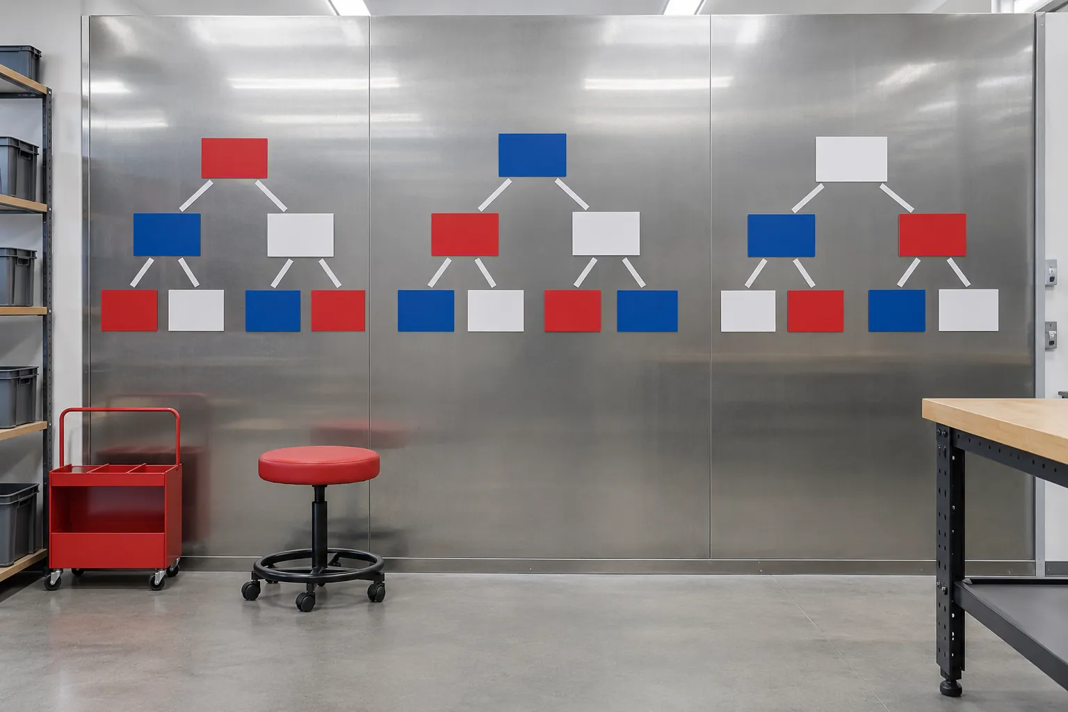 Illustration: Blank story cards arranged across a steel wall.